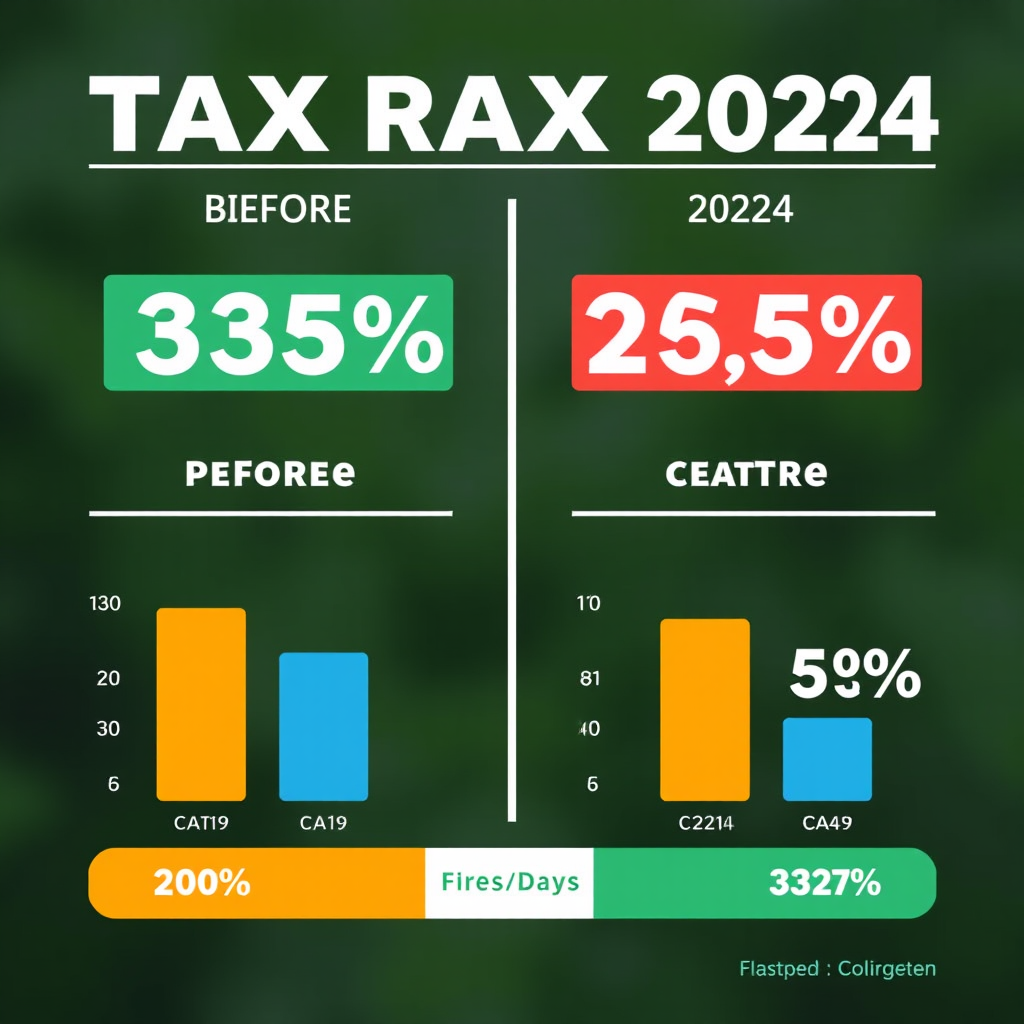 Infografika zobrazující srovnání daňových sazeb před a po změnách v roce 2024 s barevnými grafy a procenty