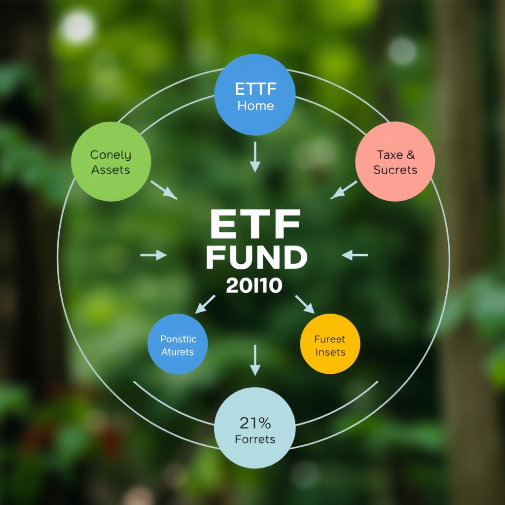 Diagram znázorňující strukturu ETF fondu s různými typy aktiv a jejich daňové dopady v roce 2024