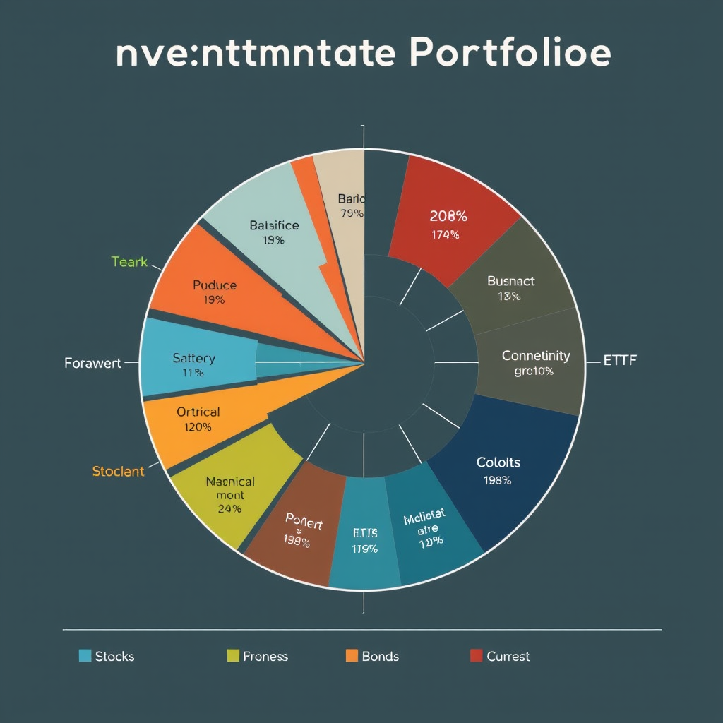 Graf zobrazující diverzifikované investiční portfolio s různými typy aktiv - akcie, dluhopisy, ETF