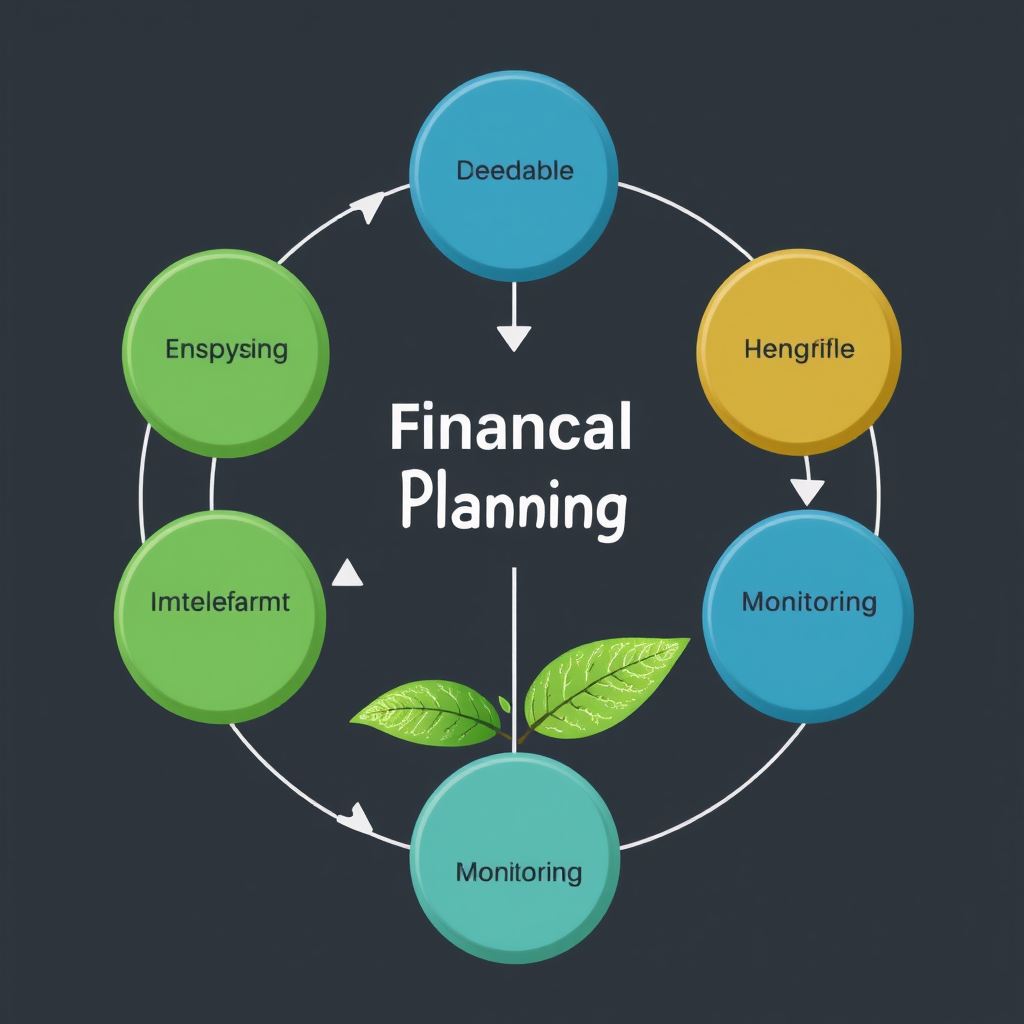 Diagram procesu finančního plánování - analýza, plánování, implementace, monitoring